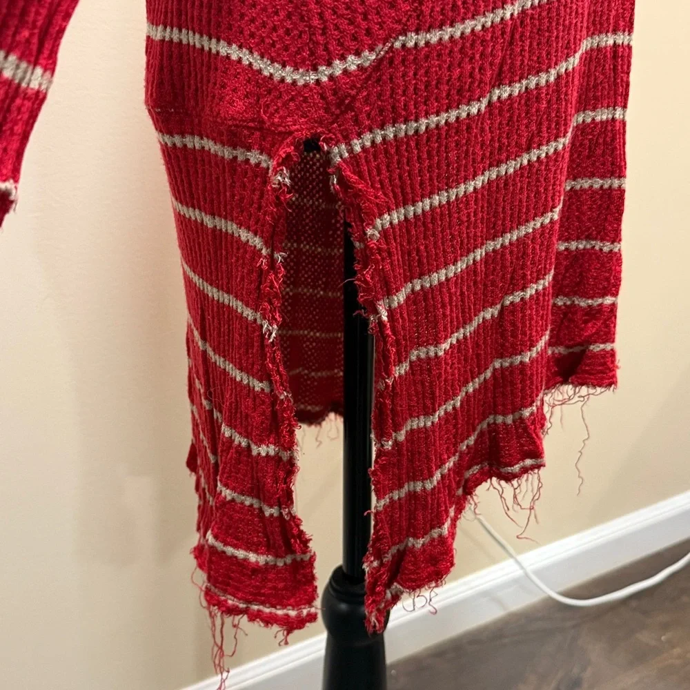 Free People Red and White Striped Long Sleeve Top
